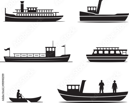 collection of various boat silhouettes on white background
