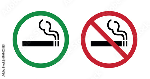 No Smoking and Smoking Area Sign Icon Set Vector Illustration