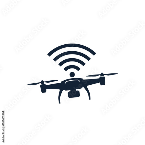 A stylized drone illustration, with a signal emanating from its top