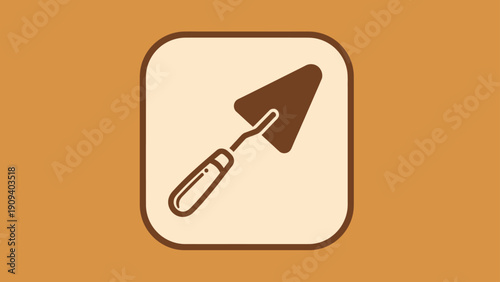 An icon of a trowel, a tool used in construction, set against a warm color background