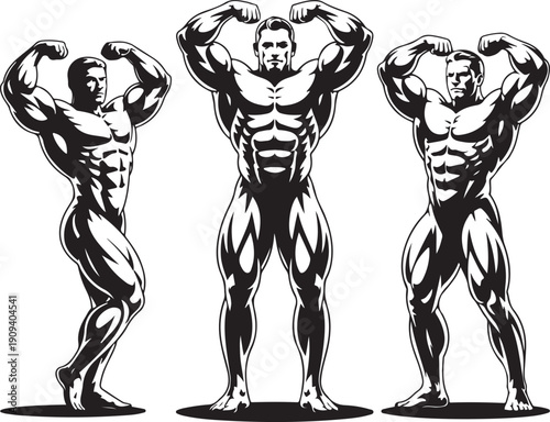 muscular men in various bodybuilding poses