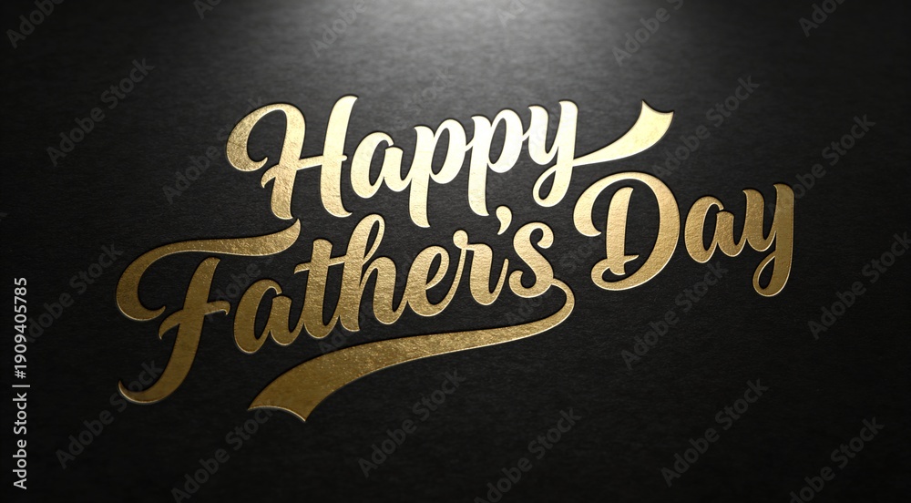 Obraz premium Elegant gold typography Happy Fathers Day on dark textured background, festive greeting card design for Father’s Day celebration, luxury lettering style with premium holiday aesthetic.