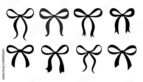 Minimalist bow illustration in flat vector style. Cute decorative ribbon bow with clean shapes and smooth curves, isolated on white background. Perfect for invitations, branding, packaging, cards, and