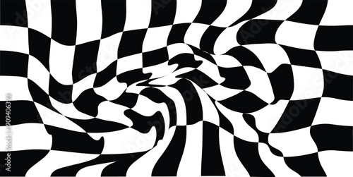 Wavy checkerboard visual distortion illusion. Chess board. Vector illustration.