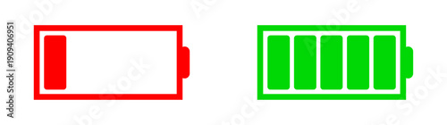 Smart phone Battery icon set, Zero percent Red Battery icon and 100 percent charged green battery icon, Vector