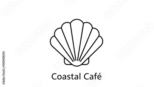 A minimalist logo featuring a shell outline above the text "Coastal Caf?" on a white background