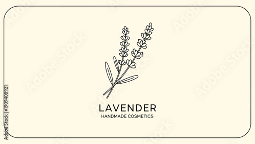 An elegant, minimal design featuring lavender sprigs, , and "handmade cosmetics.