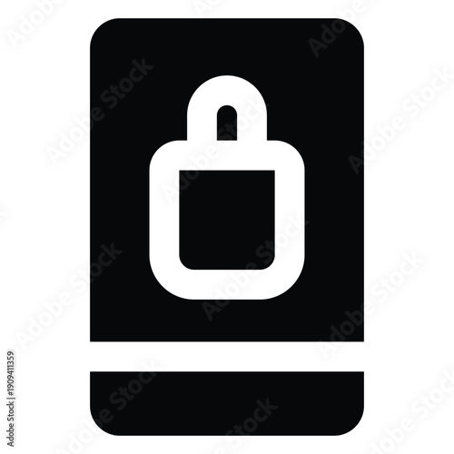 Black solid illustration of a smartphone with shopping bag. Clean minimal style representing online shopping, mobile commerce, digital purchase, and retail apps isolated on white background.