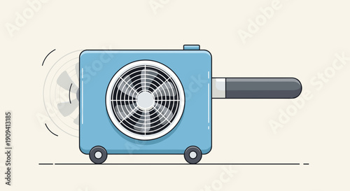 Blue Portable Electric Fan on Wheels.