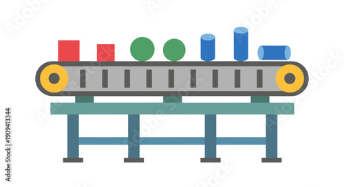 Conveyor Belt with Various Colored Objects.