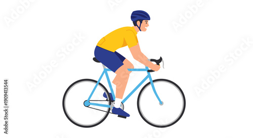 Man Riding Bicycle Illustration Profile View.