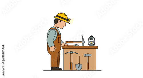 Man Working at Woodworking Workbench.