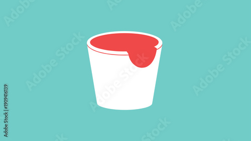 A white cup with red paint overflowing against a teal background