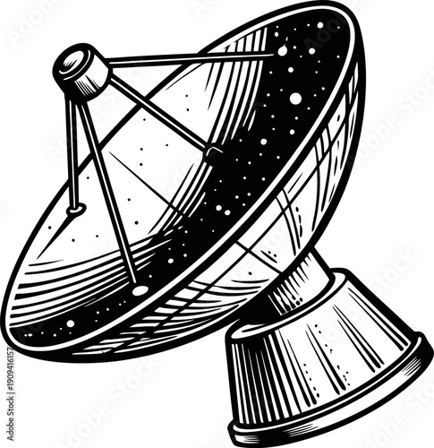 satellite dish antenna with parabolic reflector for signal reception and transmission in communication technology