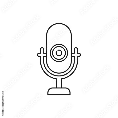 A black and white line drawing of a microphone on a white background