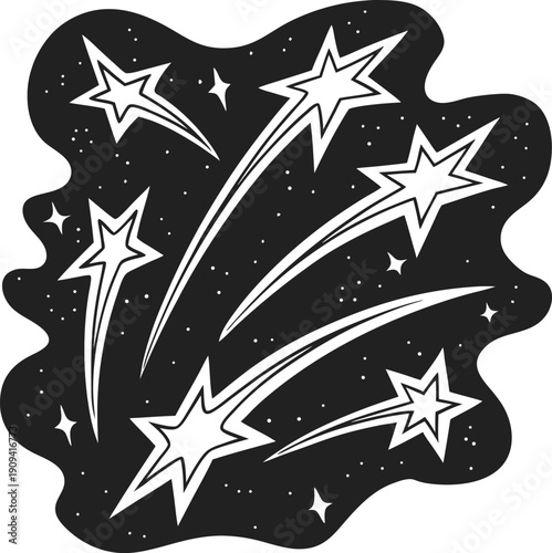 Shooting stars streaking across the night sky with glowing trails and scattered sparkling stars in space