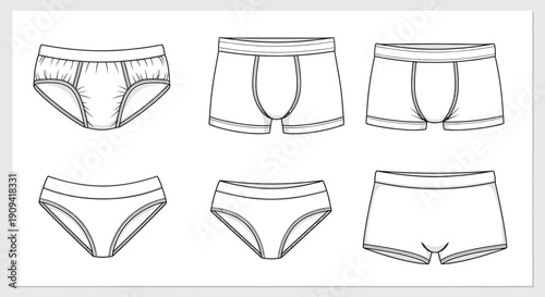 Underwear Fashion Flat Sketches: Men's and Women's Styles