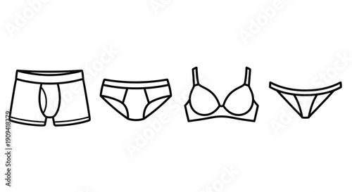 Underwear Icons: Boxer Briefs, Briefs, Bra, and Panty - Line Art Collection