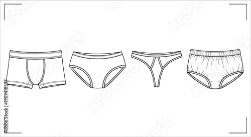 Underwear Types Collection: Boxer Briefs, Briefs, Thong, and High-Waisted