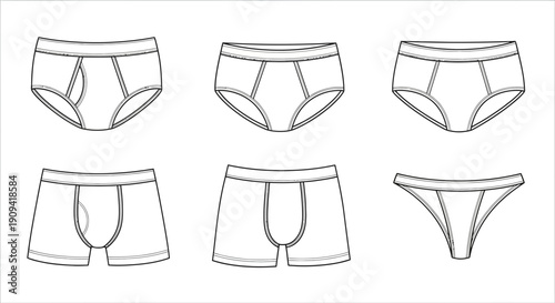 Underwear Types Collection: Briefs, Boxers, Thong - Fashion Line Art