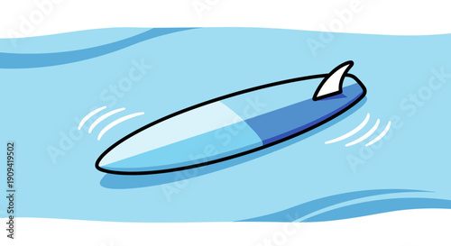 Blue Surfboard Riding Ocean Wave Cartoon.