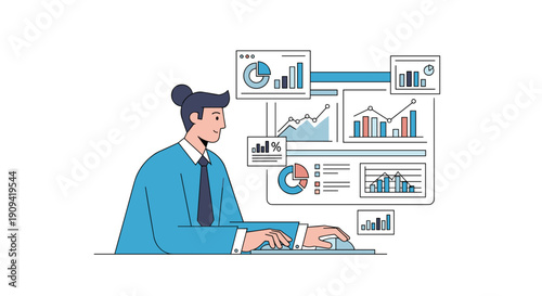 Businessman analyzing data on computer screen.