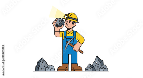 Cartoon Miner Holding Coal and Pickaxe.