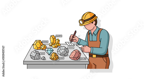 Geologist Examining Rock Samples on Table.