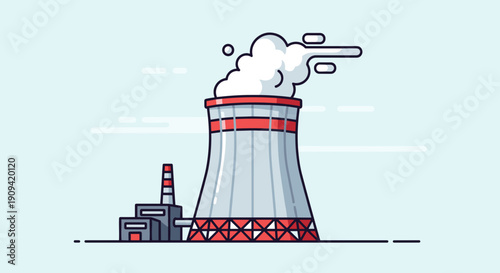 Nuclear Power Plant Illustration with Smoke Emission.