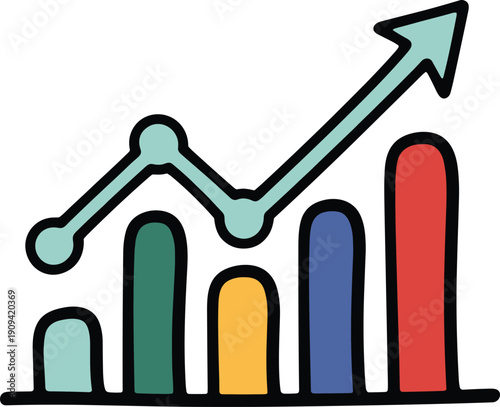 Growing business chart with arrow and bars indicating success and finance
