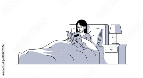 Woman Reading Book in Bed.