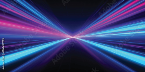 Dynamic abstract of blue and magenta light streaks accelerating into a vanishing point, conveying speed, data, and digital exploration.