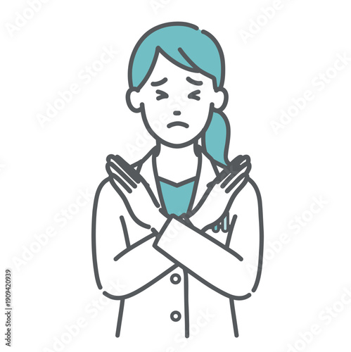 NGサインを出す女性医師・薬剤師のイラスト（バツ印・禁止）