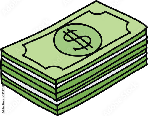 Stack of dollar bills with currency symbol for wealth and payment