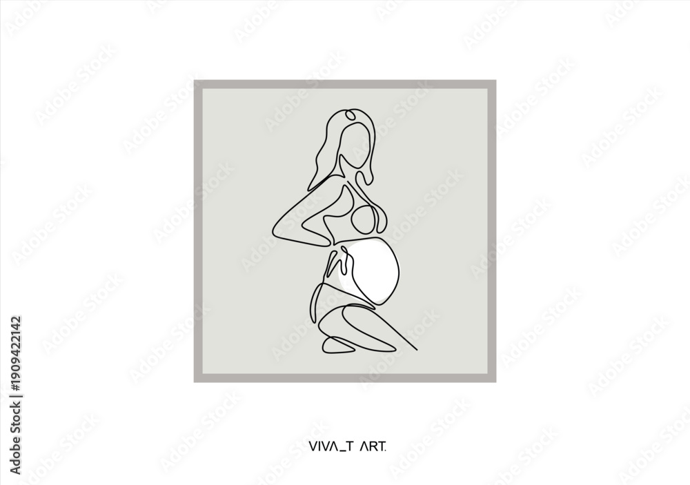 Fototapeta premium Beautiful pregnant Woman in one continuous line drawing. Healthy pregnancy and birth baby symbol in simple linear style. Concept for Happy Mother day banner. Editable stroke.