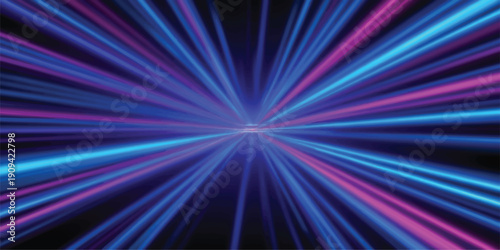 Abstract blue and colorful background with glowing rays, stars, and light bursts in a bright energetic space design