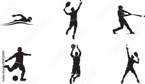 Collection of six sports silhouettes in action