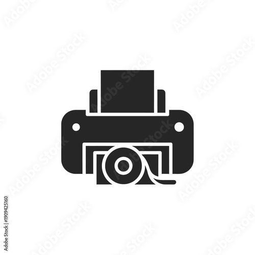 Black and white illustration of a printer device with a tape dispenser feature