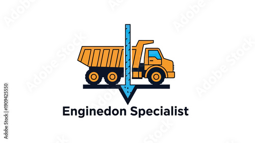 A stylized dump truck illustration with arrow, suggesting measurement. Text "Enginedon Specialist