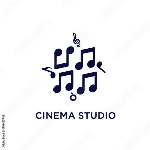 A logo of stylized musical notes and a treble clef, above the words "CINEMA STUDIO