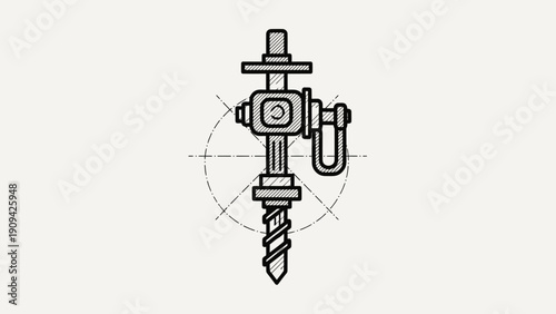 A schematic illustration of a mechanical tool, possibly a drill or boring device