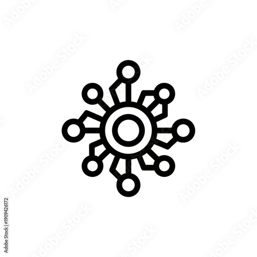 A minimalist icon of a centralized hub with lines radiating outwards to smaller nodes