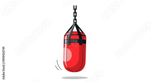 Red Punching Bag Hanging in Motion.