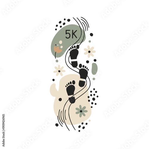 Boho 5k Walk Trail and Footsteps Vector Map Element