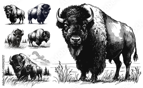 Storm in Fur Bison line art drawing sketch vector hand drawn illustration svg