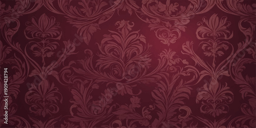 Ornate vintage damask wallpaper featuring a seamless floral pattern with royal baroque ornaments and retro textile swirls in a vector art illustration for elegant interior decor