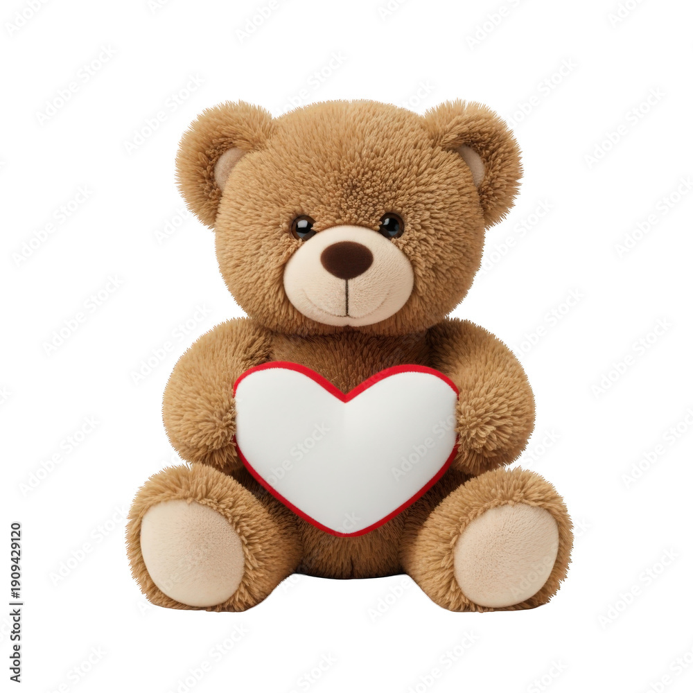 Fototapeta premium Cuddly brown teddy bear holding a heart isolated on transparent background