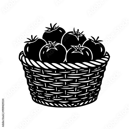 Fresh Tomato Basket Illustration – Organic Red Tomatoes in Woven Hamper Farming and Grocery Icon