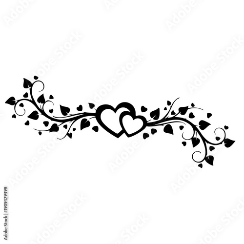 Romantic Hearts Floral Scroll – Decorative Love Vine Ornament and Elegant Wedding Border Vector