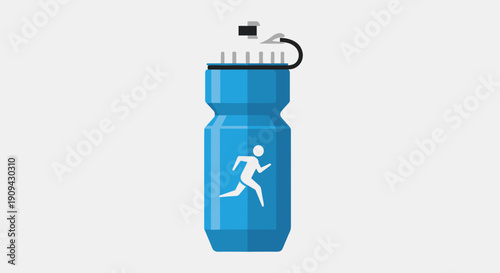 Blue Water Bottle with Running Logo.